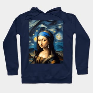 Mona Lisa with a Pearl Earring under The Starry Night Hoodie